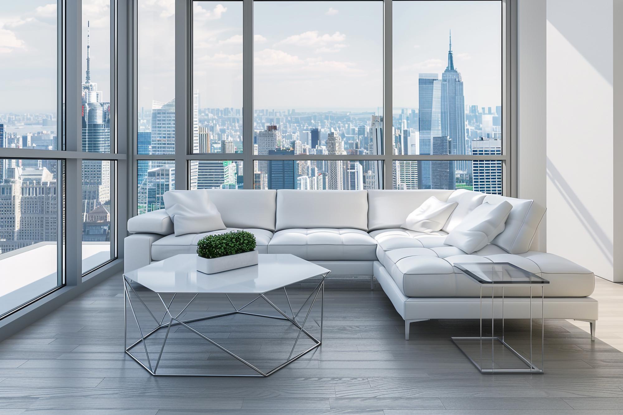 Apartament luminos cu design contemporan, living și vedere urbană